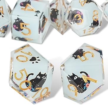 DND Dice Set 7 Pack Sharp Edge Purple Cat Style Resin Dice Polyhedral Resin Sharp Edge Dice Role Playing Game Dungeons and Dragons RPG MTG Tabletop Game 1