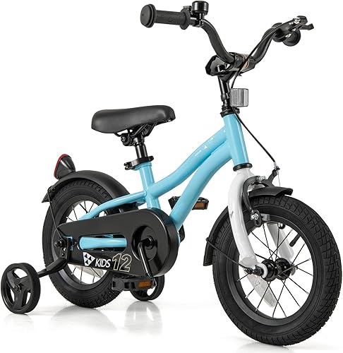 BABY JOY Bicicleta deportiva de 12, 14, 16, 18 pulgadas, con ruedas de entrenamiento, asiento ajustable, freno de mano y freno de posavasos,