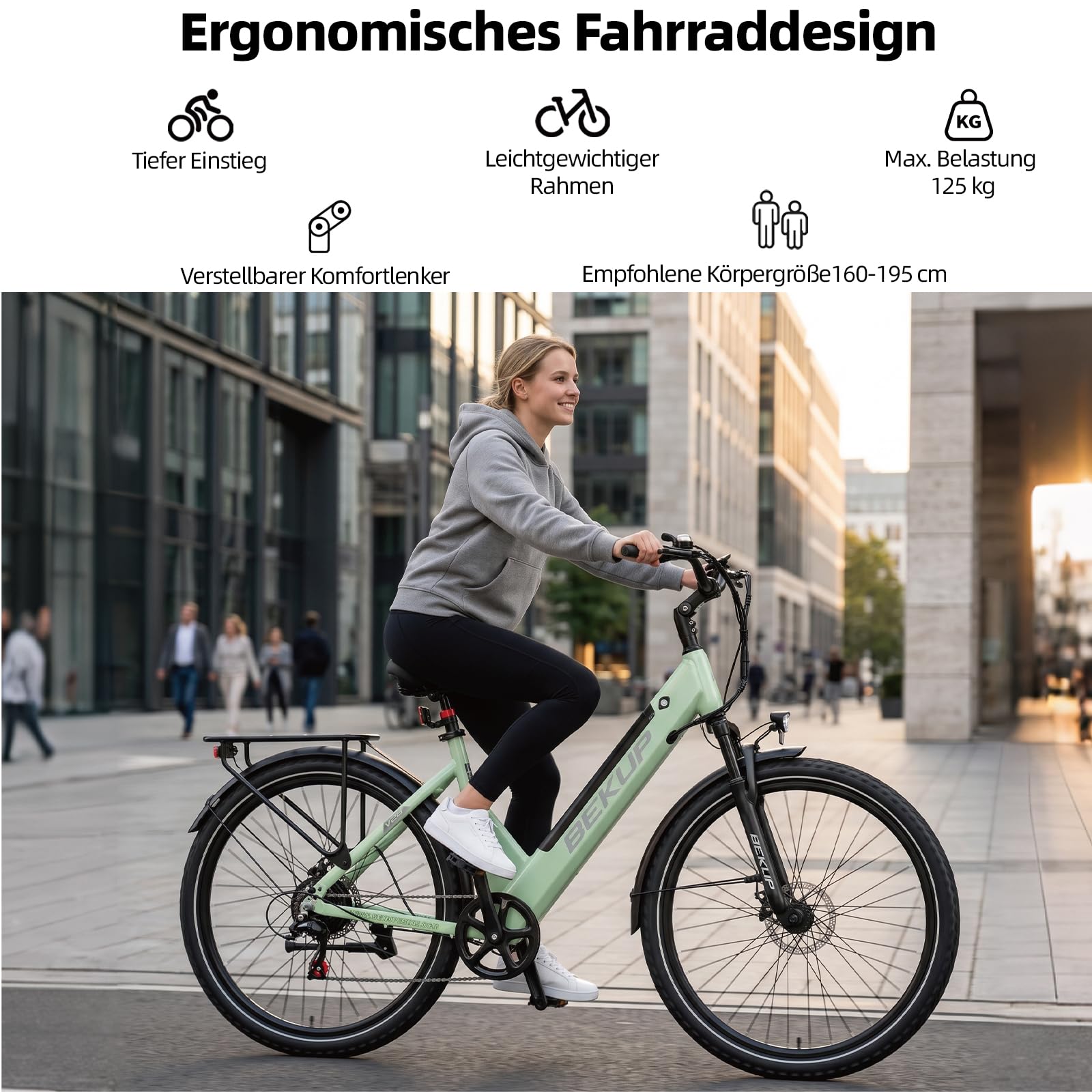 V28 Vélo électrique 28" pour homme et femme, moteur arrière 250 W, 45 Nm, batterie 36 V 14,5 Ah, portée jusqu'à 75 km, Shimano 7 vitesses, fourche à suspension, freins à disque, vélo de ville