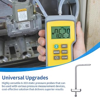 A-303 Static Pressure Probe, Fits HVAC Manometer, Magnehelic Gages | Stainless Steel Probe, Magnetic Hold, 3/16 ID Tubing, Used for Static Pressure Measurement