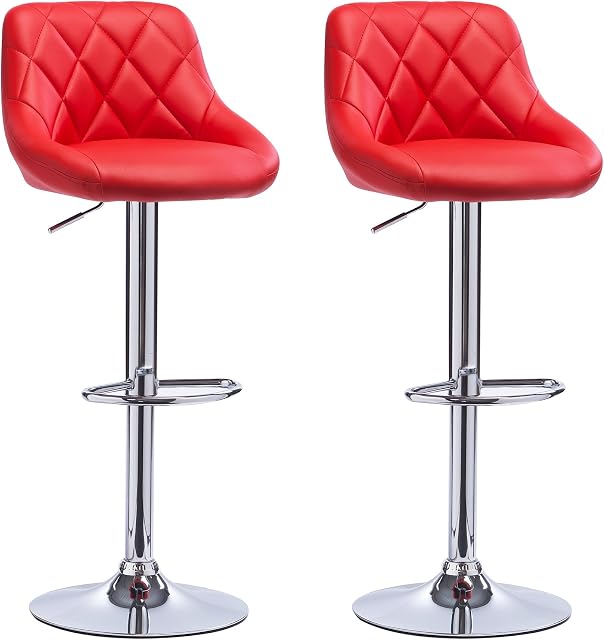 WOLTU Bar Stools Red Bar Chairs Breakfast Dining Stools for Kitchen Island Counter Bar Stools Set of 2 pcs Leatherette Exterior, Adjustable Swivel Gas Lift, Steel Footrest & Base