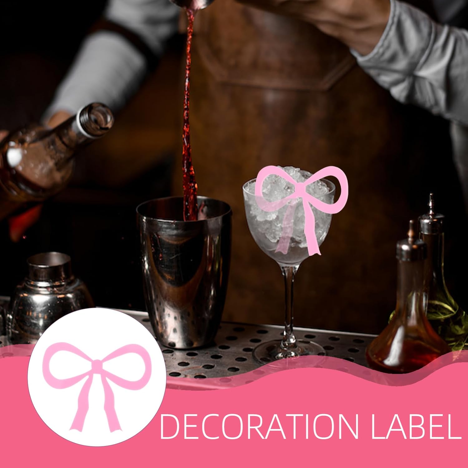 ABOOFAN 20pcs Acrylic Bow Wine Glass Charms Coquette Bow Drink Tags Bowknot Drink Markers for Birthday Party Decorations