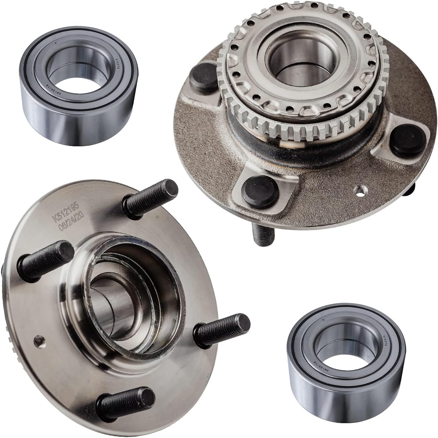 Detroit Axle - 4pc Front Rear Wheel Bearing Hubs Kit for 2001-2006 Hyundai Elantra, 2005-2009 Kia Spectra, 2005-2009 Kia Spectra5, 2 Rear Wheel Bearing Hubs 2 Front Wheel Bearings Replacement