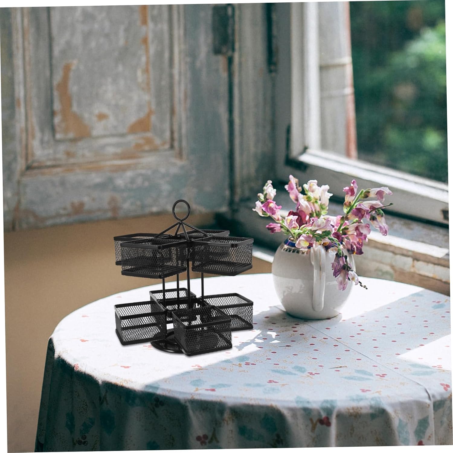 360degree Tea Bag Storage Box Iron Wire Kitchen Rotating Organizer Rack for Coffee Sugar Packets Carousel for Easy Access and Space Saving image 5