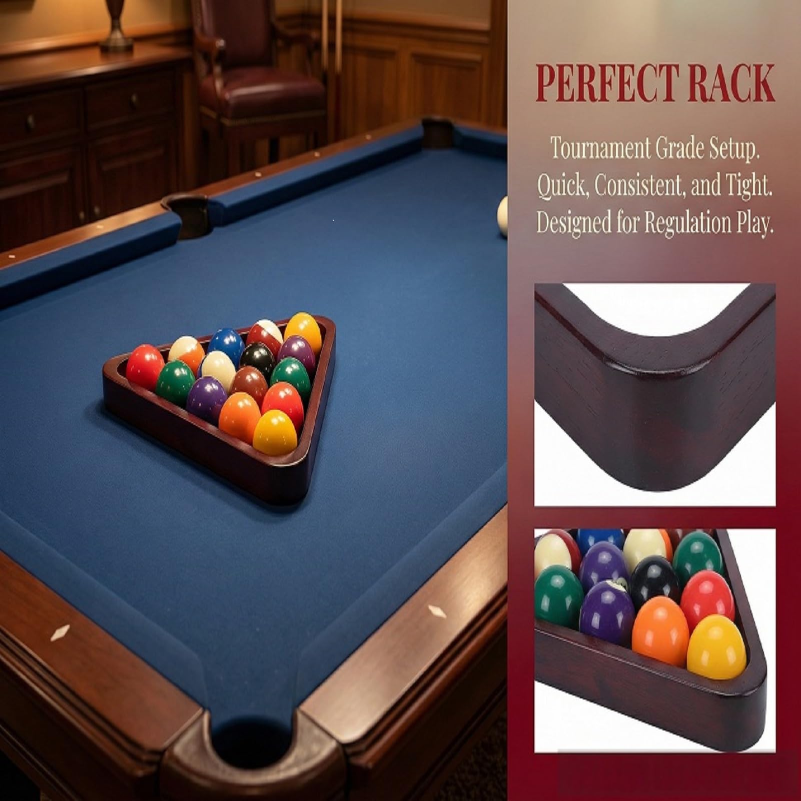 Pool Rack, 9 Ball Triangle Rack Set Billiard Stand in Large Wine Red for Home Game Room and Billiards