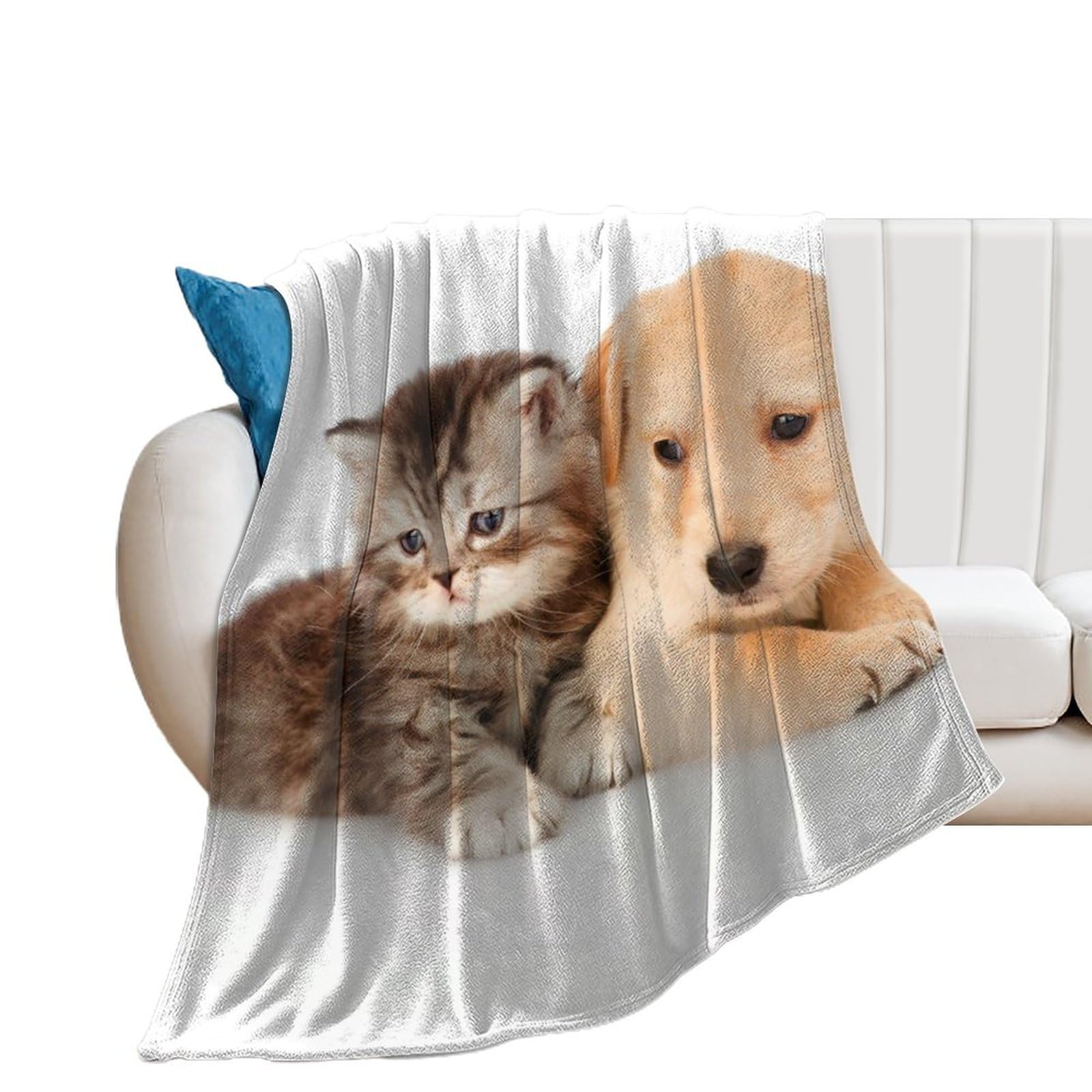 Couverture en flanelle chaton et chiot douce polaire de canapé 150x200cm