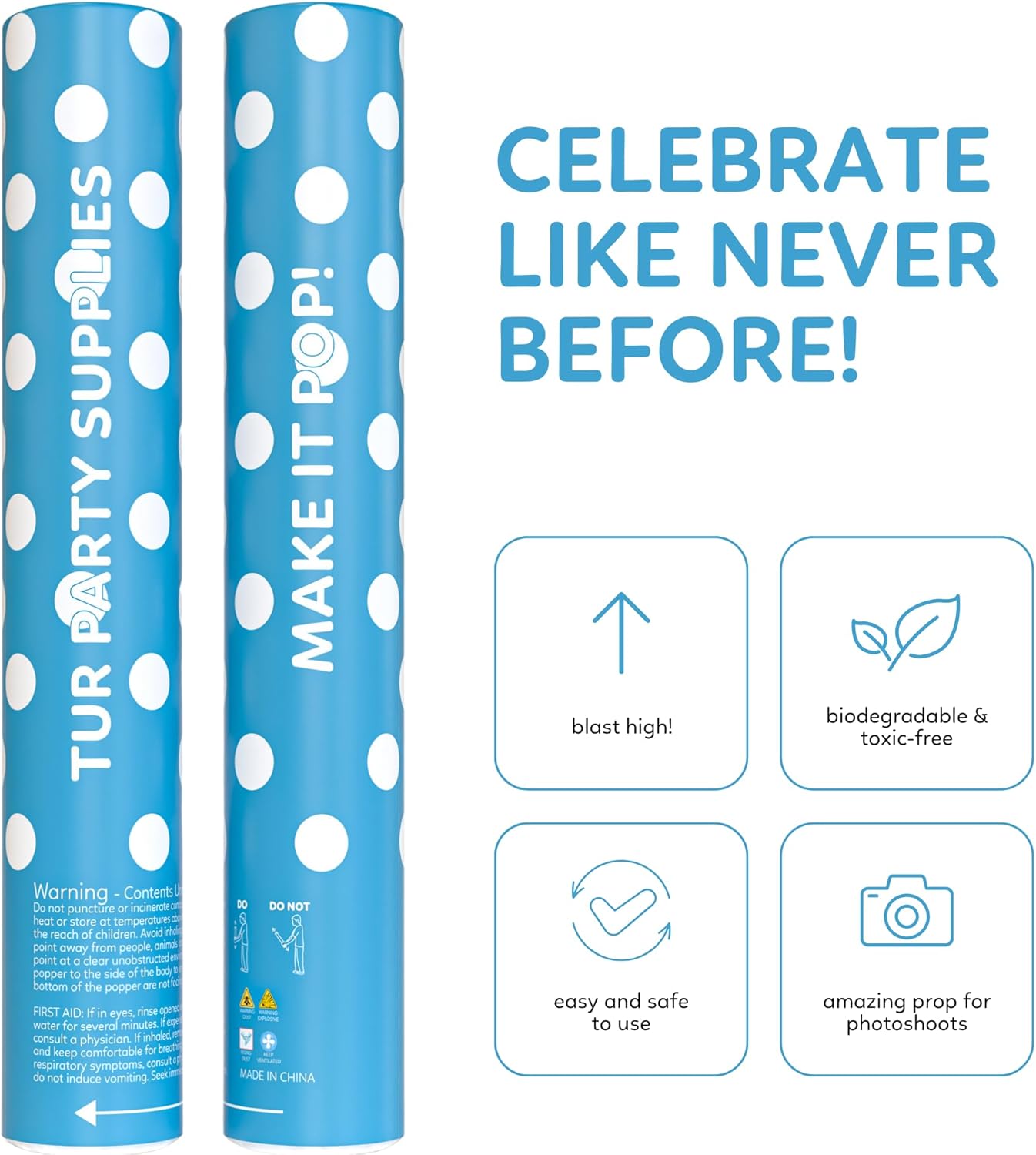 Powder Cannons Smoke Bombs Biodegradable Poppers | Launch up to 25 ft | 12 inch | Decorations For Independence Day, | TUR Party Supplies Bundle of 6 Powder Poppers (2 Blue, 2 Red, 2 White)