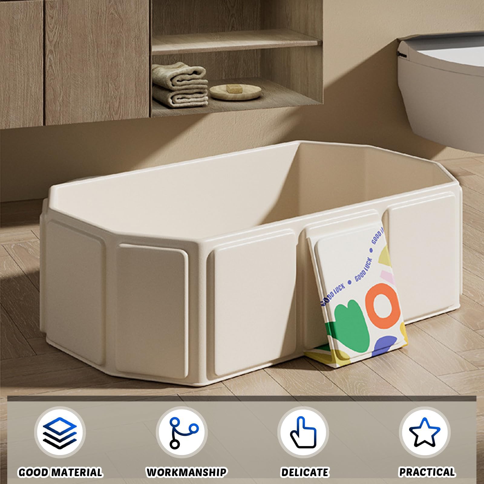 Vasca da bagno pieghevole, vasca da bagno portatile, 75 x 45 x 25 cm, pieghevole, con vite di scarico e piedini di supporto, vasca da bagno pieghevole integrata per doccia o giardino