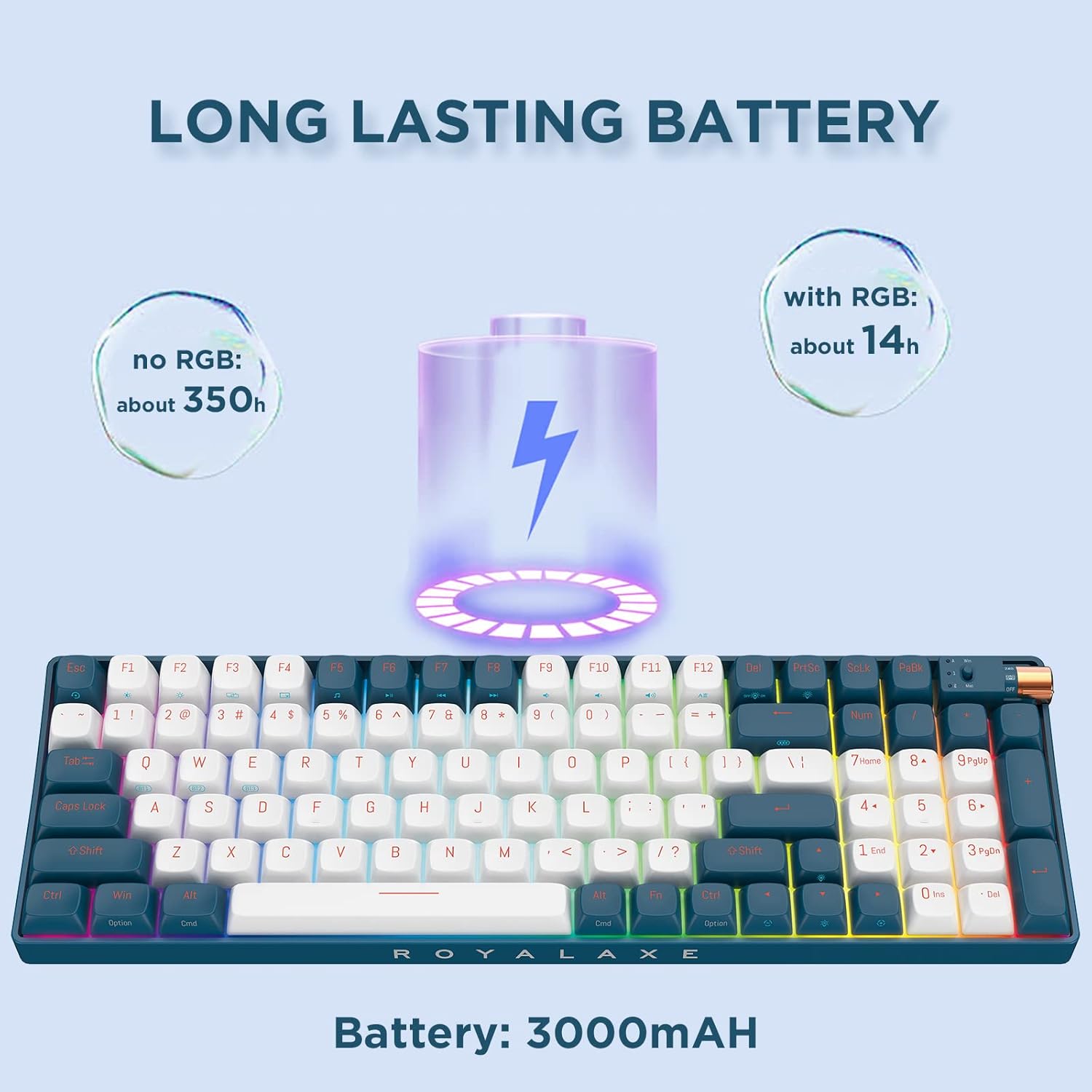 YUNZII R100 Wireless Mechanical Keyboard, 1800 Layout Tri-Mode Wired/Wireless Gaming Keyboard, Hot Swappable RGB Backlight, for Gamers/Mac/Win (TTC Gold Pink,R100 Blue)