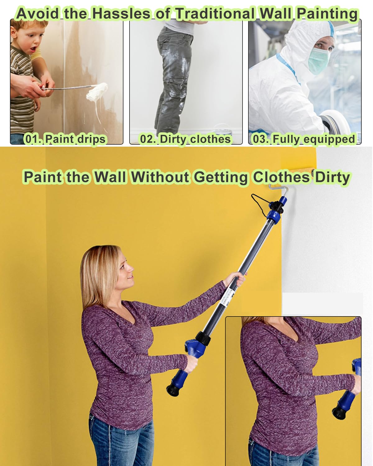 Rullo autoadescante, strumento multifunzionale per pittura da parete, design estensibile per progetti fai da te senza sforzo e uso professionale