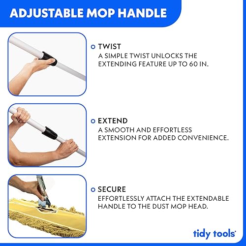 Miniatura 24 de Trapeador de polvo comercial azul de 24 pulgadas y barredora de piso con mango extensible, mopa para limpieza de suelos de madera, azulejos