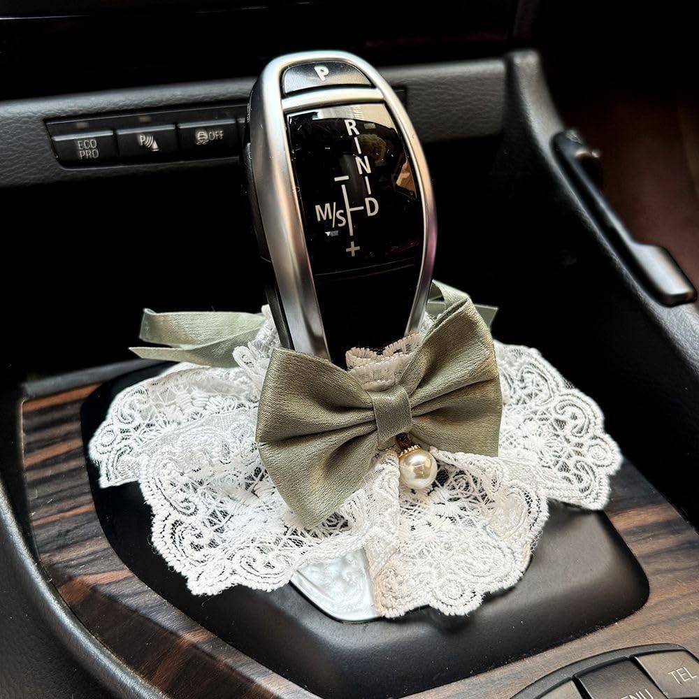 Car Gear Shift Knob Cover, Cute Bow Lace Tie Shifter Stick Protective Cover, Universal Auto Interior Decoration Accessories (Pink) image 4