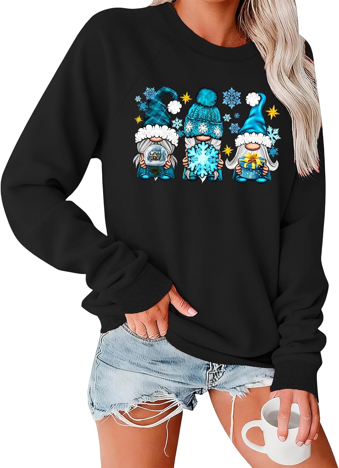 VVNTY Christmas Sweatshirts for Women Xmas Shirt Leopard Graphic Color Block Christmas Snowflake Print Long Sleeve Top