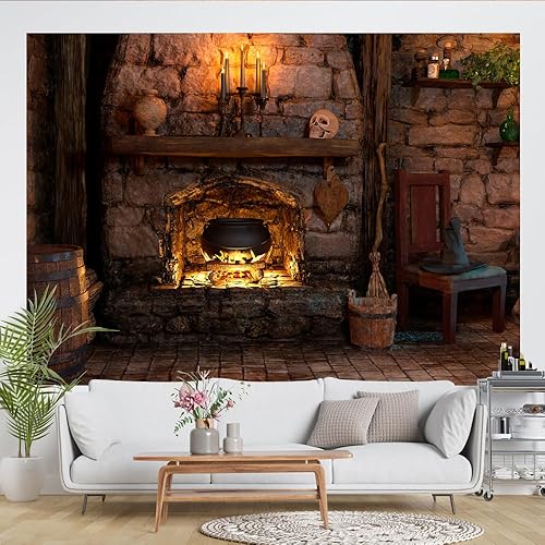Miniatura 5 de Lofaris Telón de fondo de Halloween de 7 x 5 pies para fotografía, casa embrujada, habitación de bruja gótica, chimenea, suelo de ladrillo de