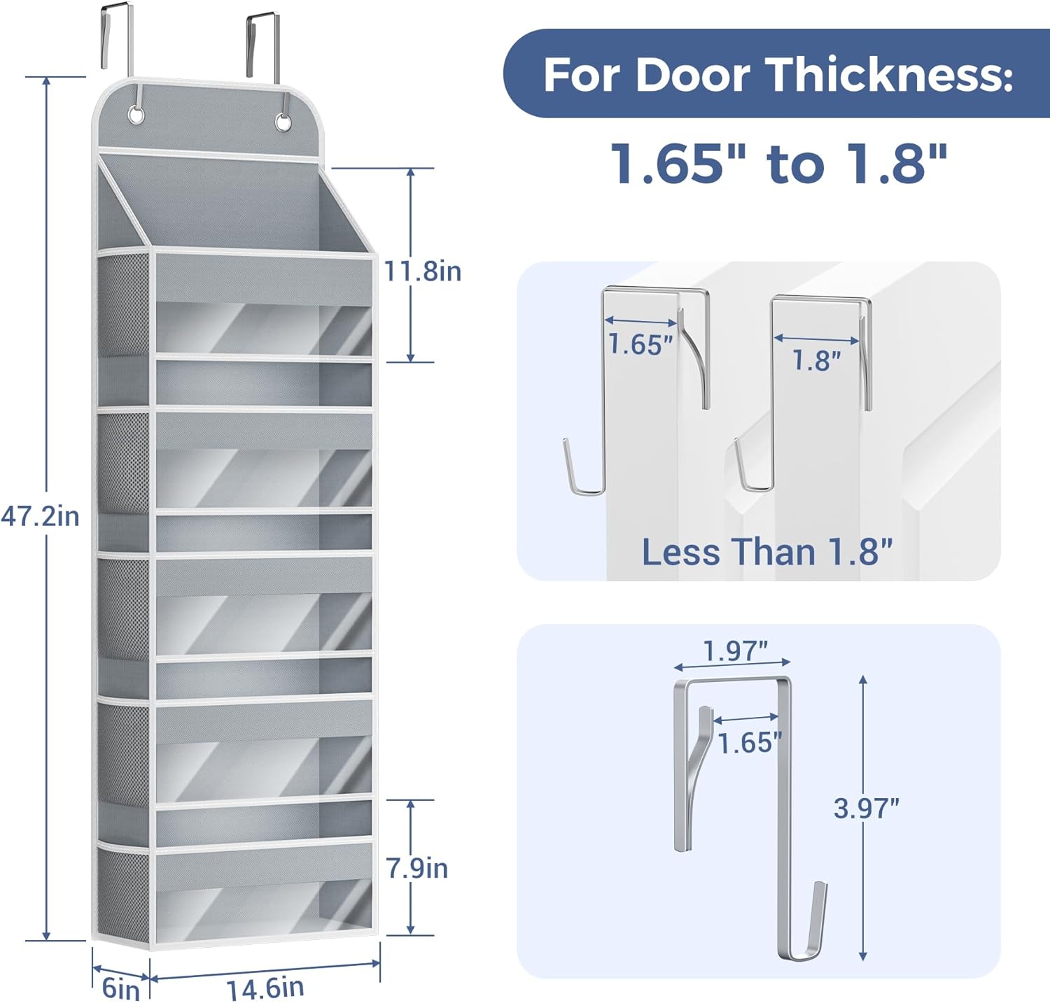 COOLBEBE 2 PC Over the Door Organizer, 5-Tier Organizer Hanging with Clear Window, Large Capacity Behind the Door Storage Organizer for Baby Nursery Bedroom Closet and Baby Essentials (Grey)