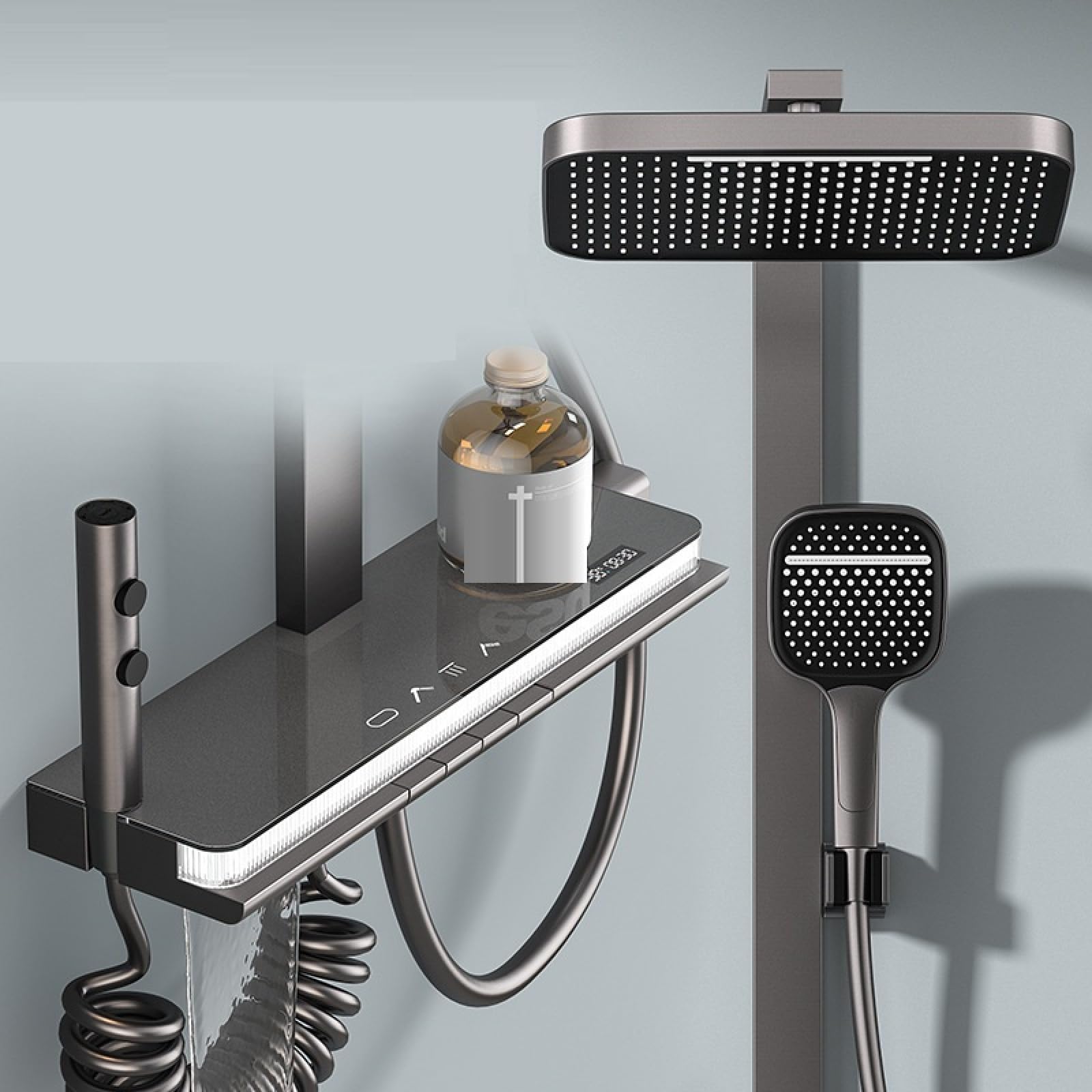 Fanjubei A2 Water Plating, Ash Maintains Constant Temperature Bathroom Constant Temperature Heating And Cooling Piano Key Booster Shower Shower Set