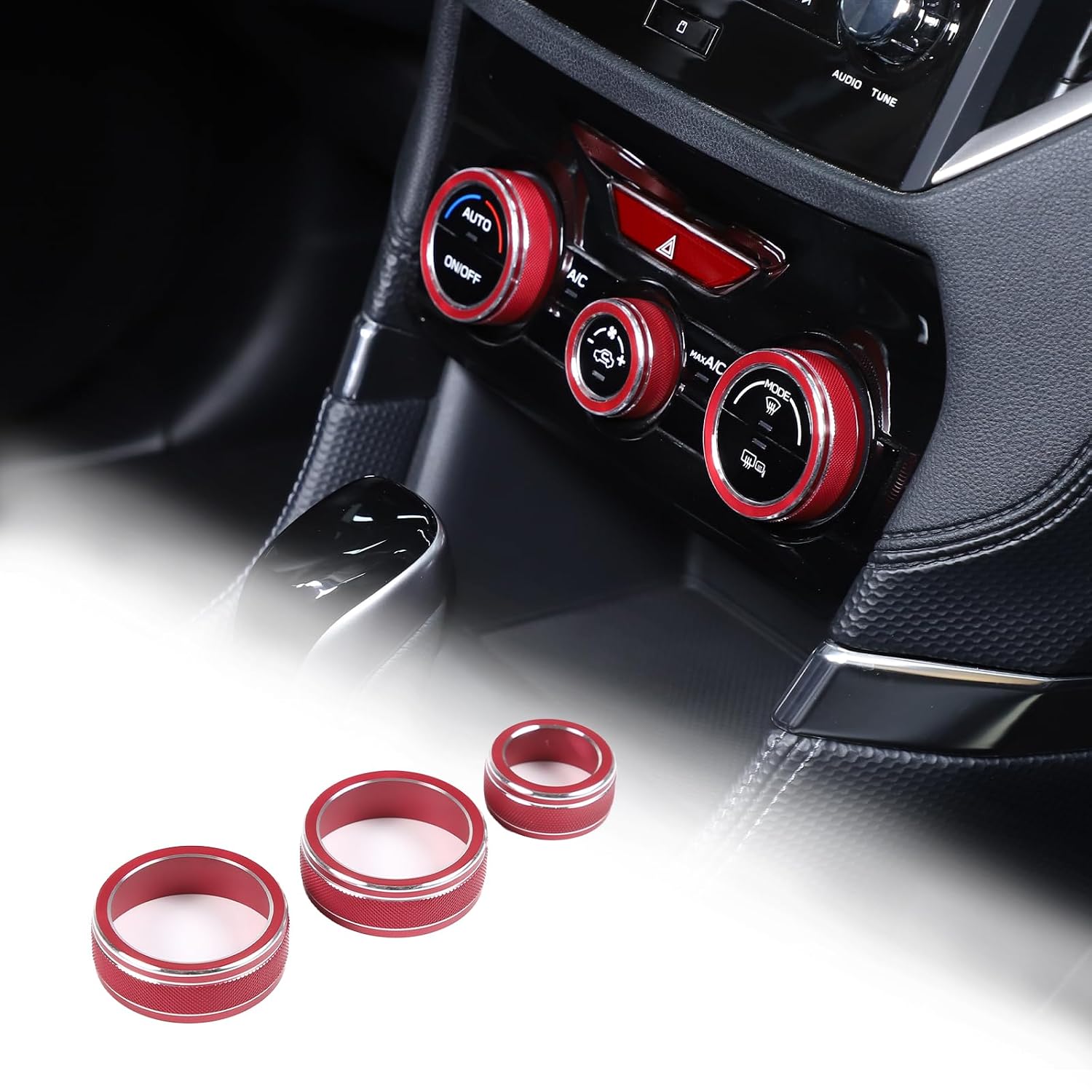 Car Central Control A/C Adjustment Ring Trim Compatible with Subaru Forester 2019-2024,Center Console Air Conditioner Knob Protection Cover Trim Interior Accessories (Red)