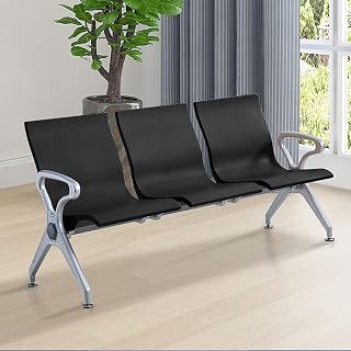 3-Seat Airport Reception Bench Pu Leather Waiting Room Chairs with Armrests & Backrest Office & Salon Guest Seating Fully Enclosed Design Stylish Orange Color,Black