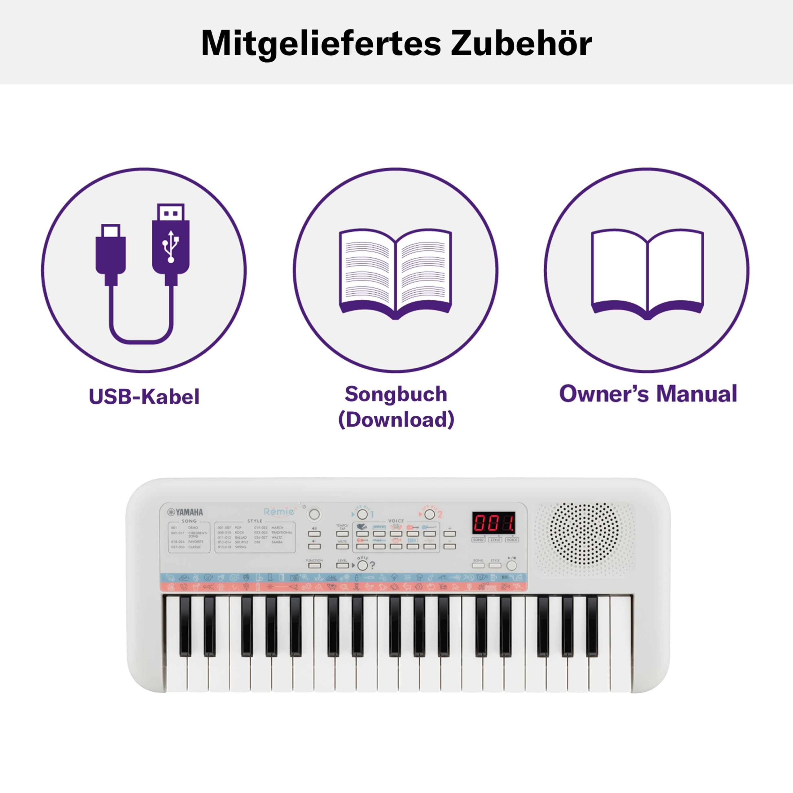 Yamaha Remie PSS-E30 Mini Keyboard, weiß – Kompaktes, tragbares Keyboard für Kinder mit Mini-Tastatur und tollem Klang – Mit Mini-Kopfhöreranschluss