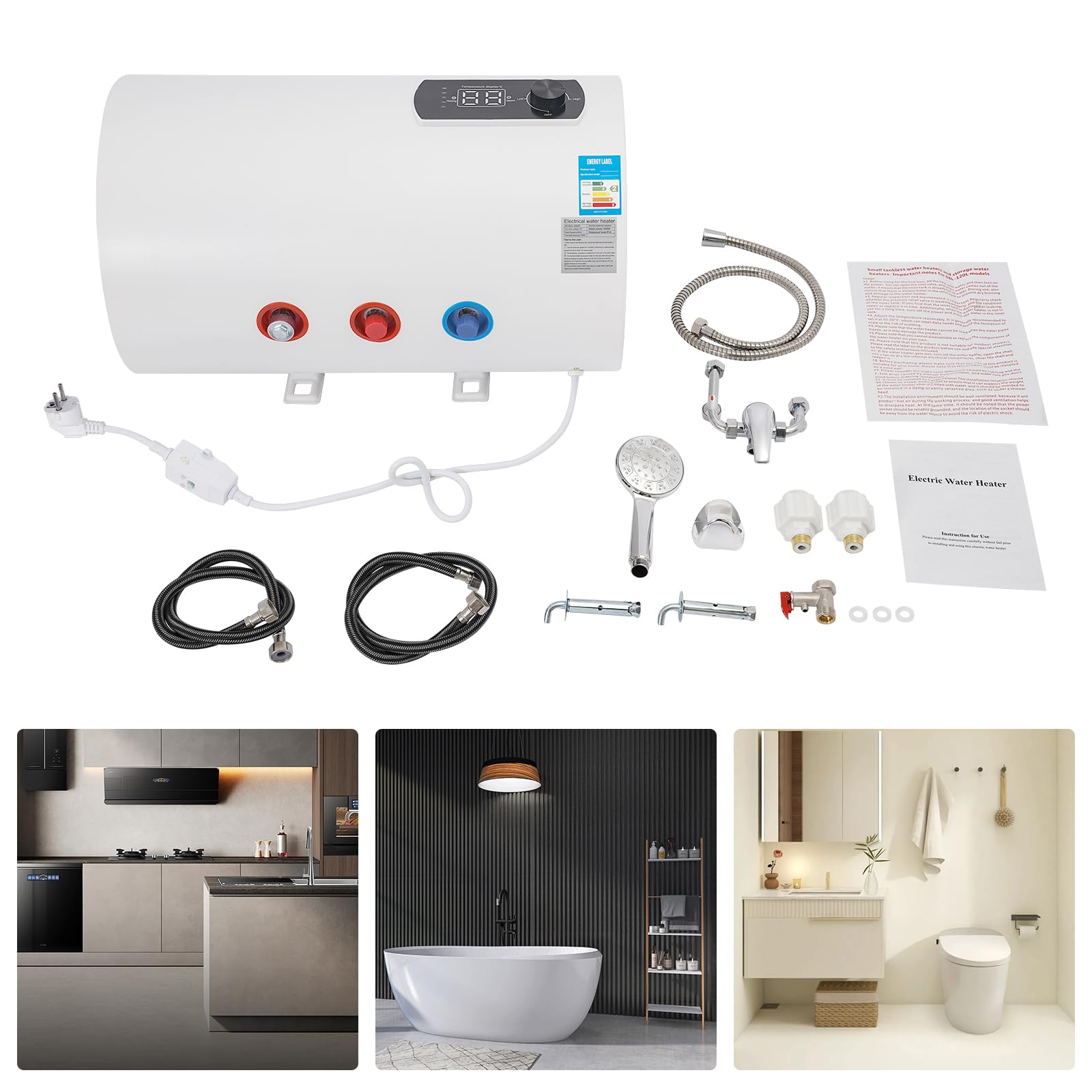 Réservoir de 40 l - Chauffe-eau électronique instantané - 0 à 75 °C - Affichage numérique - Réservoir d'eau chaude - Raccord G1/2"