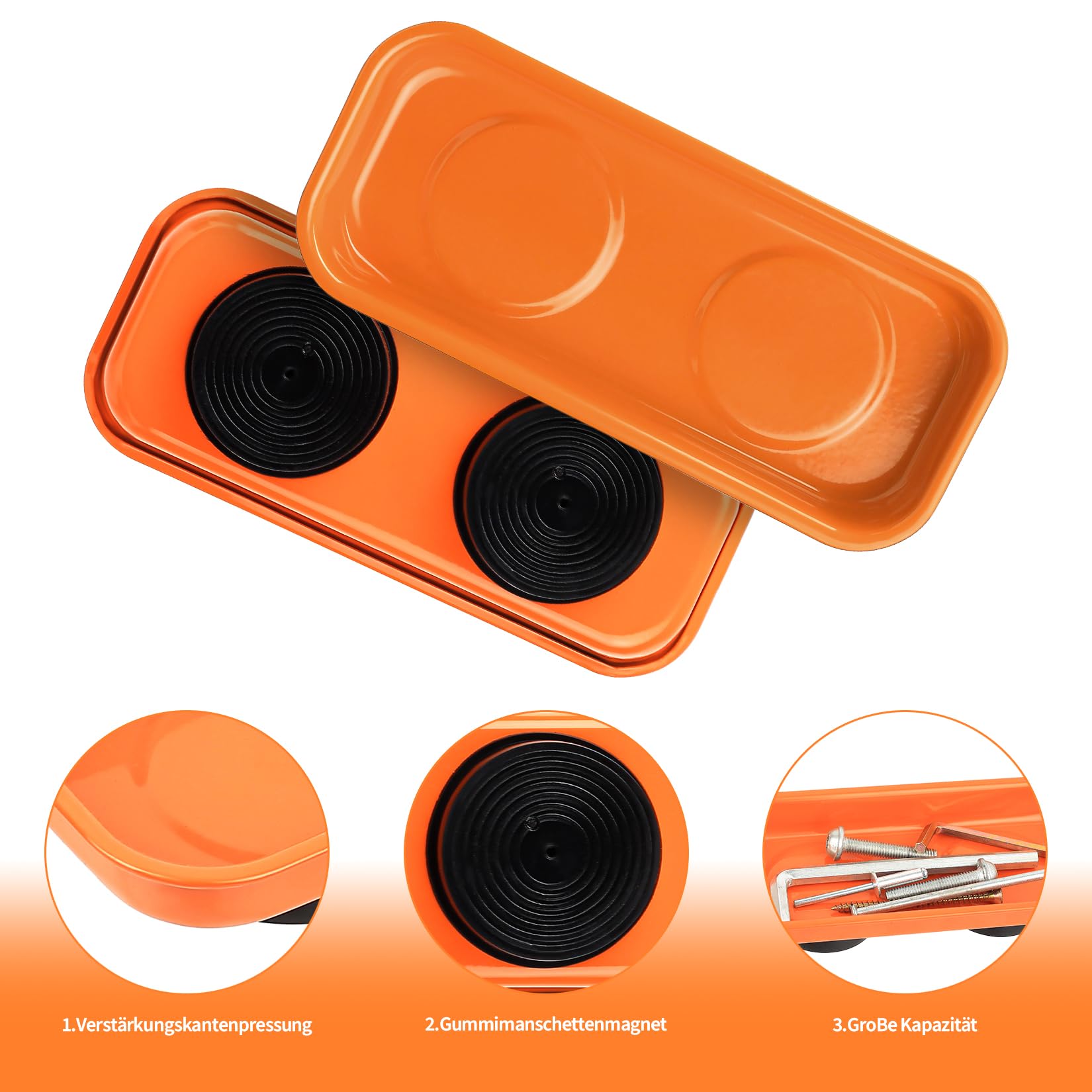 3 Pcs Bandejas Magnéticas para Tuercas y Tornillos, Bandeja Magnética de Acero Inoxidable para Piezas Herramientas Taller Mecanico Brocas Herramientas Metálicas(9,5 x 6,5 x 2,5 cm,15 x 6,5 x 2,7 cm) - 3