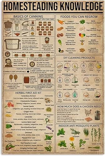 Youpinnong Arte de pared Homesteading Knowledge - Pósteres sin marco, infografías, conceptos básicos de enlatado, pintura en lienzo vintage para el