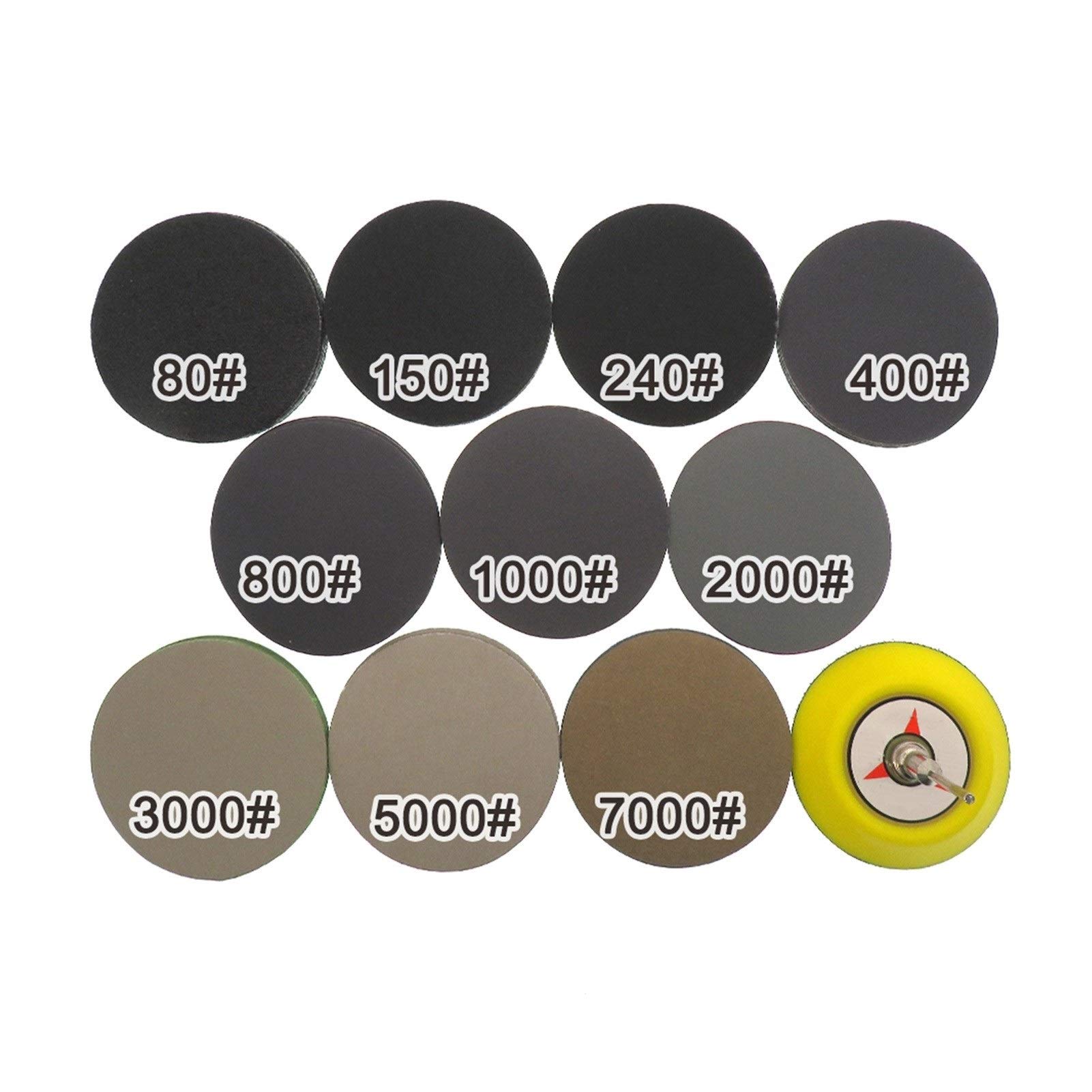 Dischi abrasivi TamponiDisco abrasivo 50pz Assortimento di carta vetrata asciutta e bagnata Disco for levigatrice a grana 80-7000 3 pollici 75 mm con gancio e passante Platorello for levigatura for le