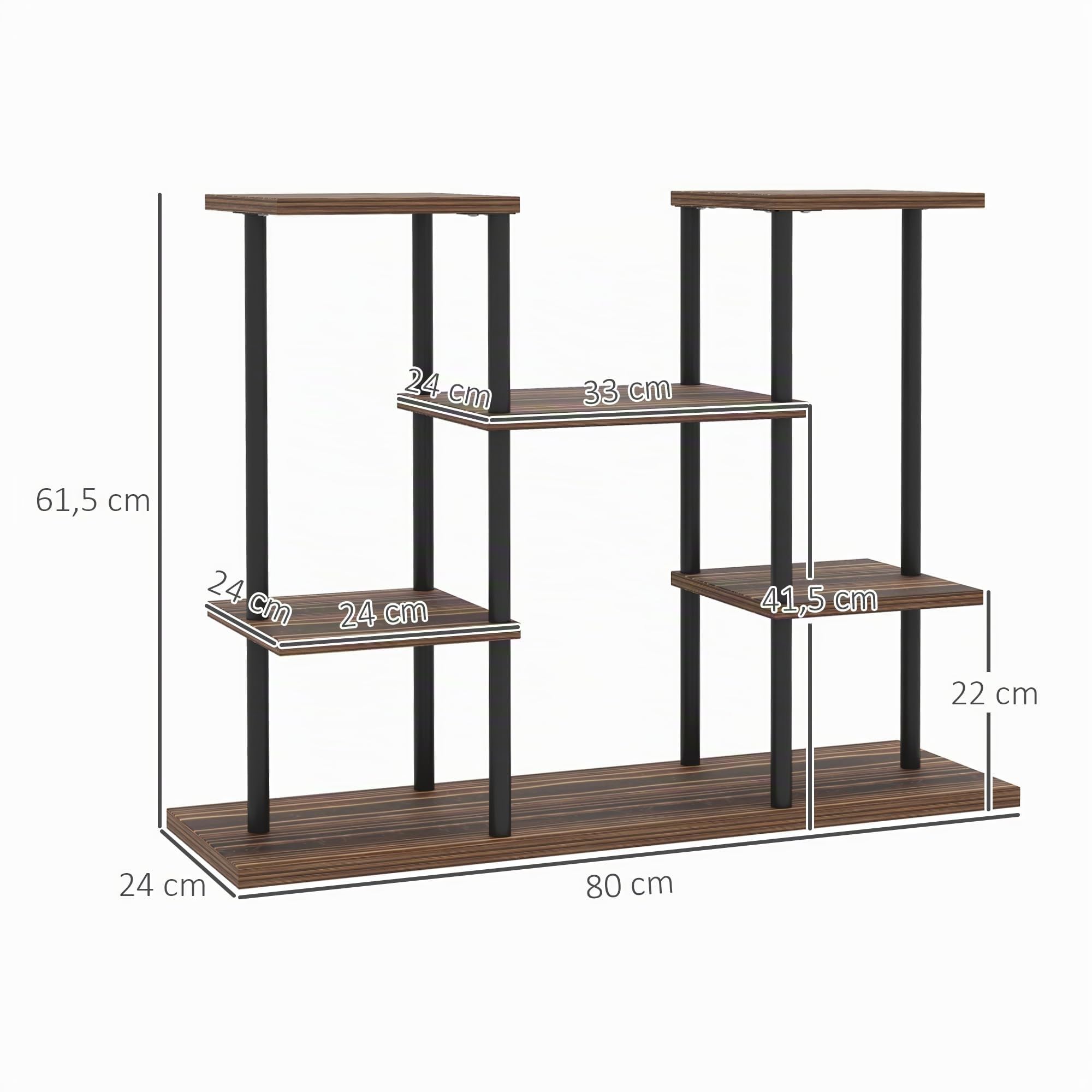 Outsunny 4-Etagen Pflanzenständer 61,5 cm Hoch Blumenständer Verkohlt | Pflanzenregal Holz, Mehrstöckig Blumentreppe, Blumenständer für Innen Außen, Blumentopfständer, Garten, Balkon