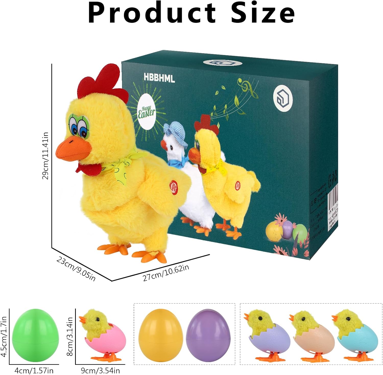 Plush Electric Stuffed Laying Egg Chicken Toy Doll with Sound Music Easter for Boys Girls