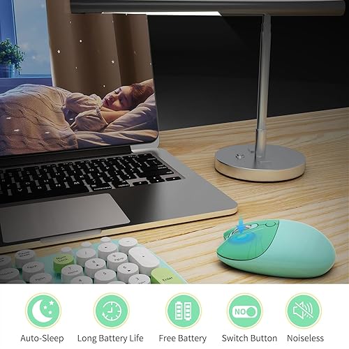 Miniatura 5 de Teclado y mouse inalámbrico, lindo teclado colorido de 104 teclas de tamaño completo, teclas redondas retro para PC, laptop, ventanas, escritorio,