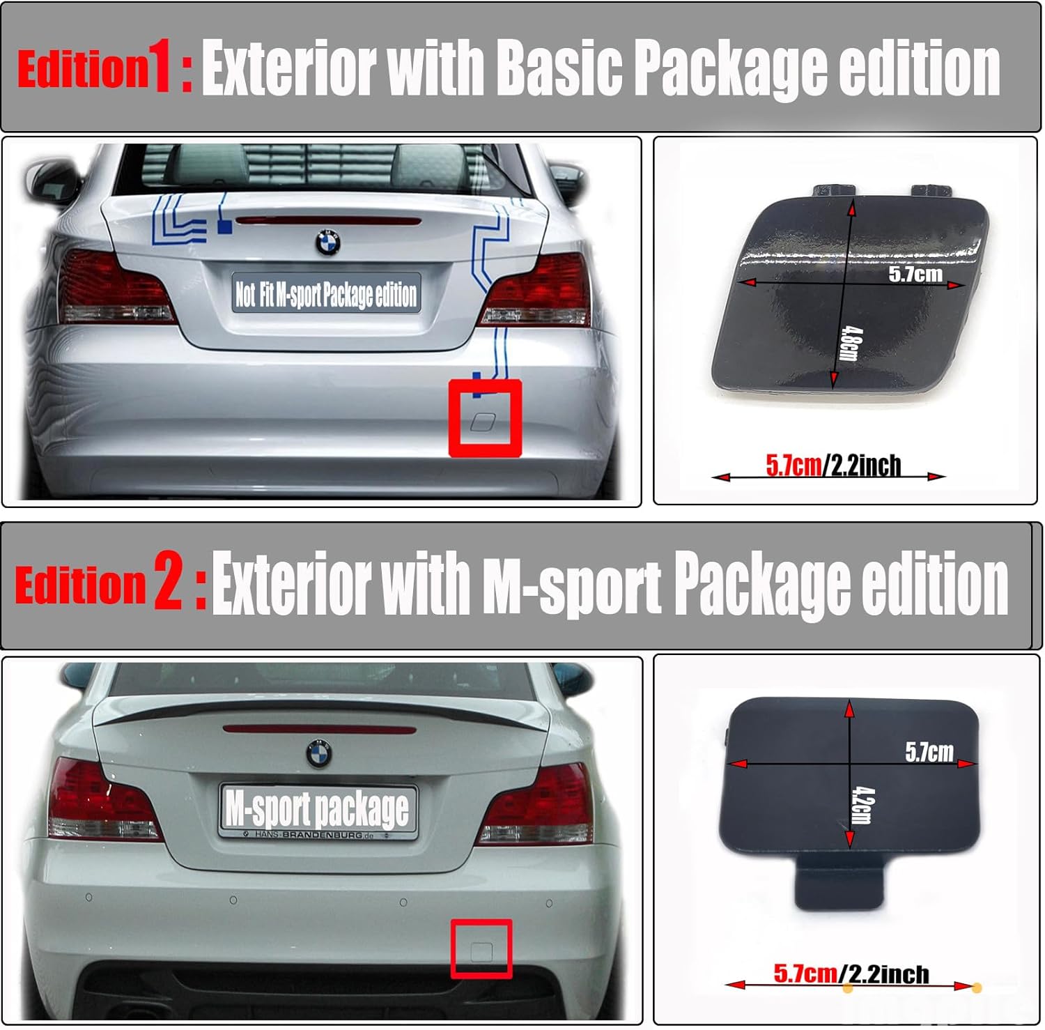 Rear Tow Cover Fit 07-15 BMW 1 Series M Sport E82 Coupe E88 Convertible 2007 2008 2009 2010 2011 2012 2013 2014 2015 2door Bumper Hook Eye Cap Black