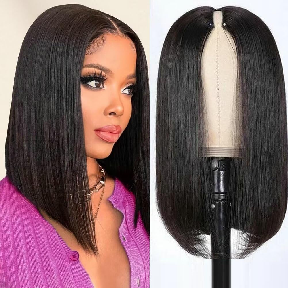 Bob V Part Human Hair Wigs For Black Women Human Hair Natural Black Color 10 Inch