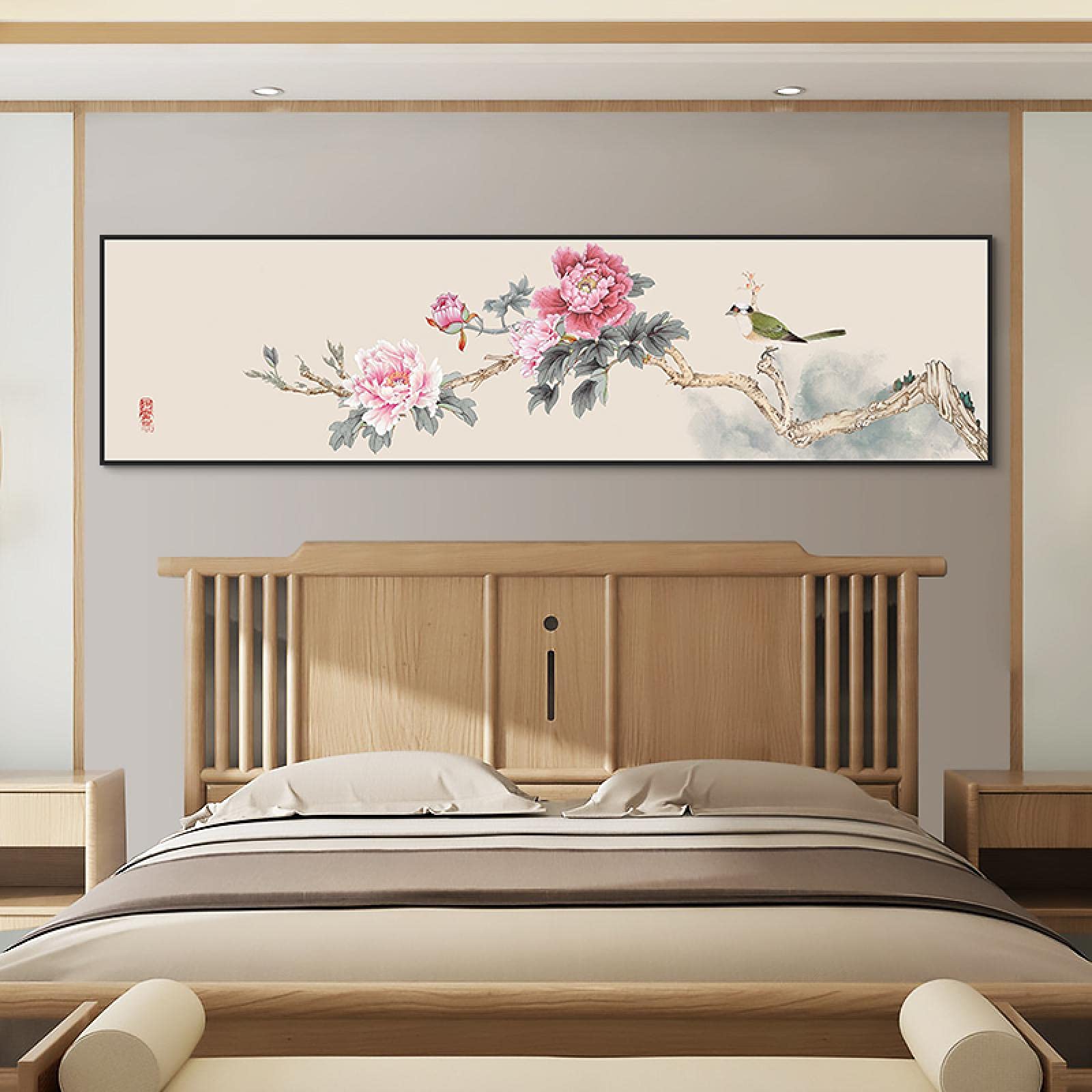 Toile pivoine style peinture chinoise dcoration de salon 20x60 cm