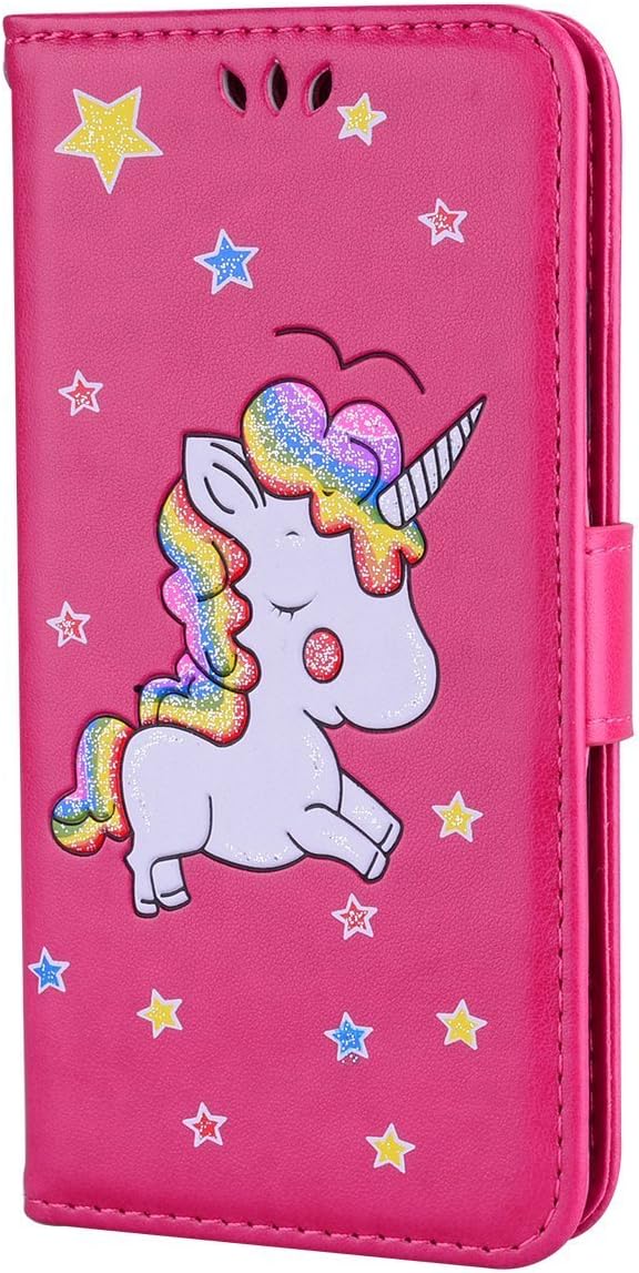 CXTcase Huawei P20 Lite Case, Premium PU Leather Folio Flip Stand Cover with Card Holder Magnetic Glitter Phone Case for Huawei P20 Lite/Huawei Nova 3e Embossed Unicorn Rose