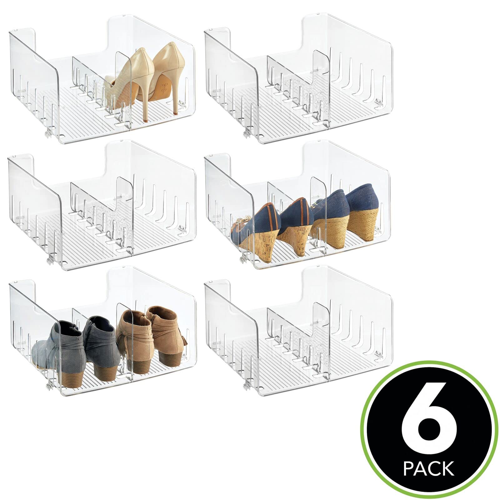 mDesign 6er-Set Schuhregal – praktische Schuhablage aus Kunststoff – stapelbarer Schuhständer zur ordentlichen Aufbewahrung von Herren- und Damenschuhen – durchsichtig