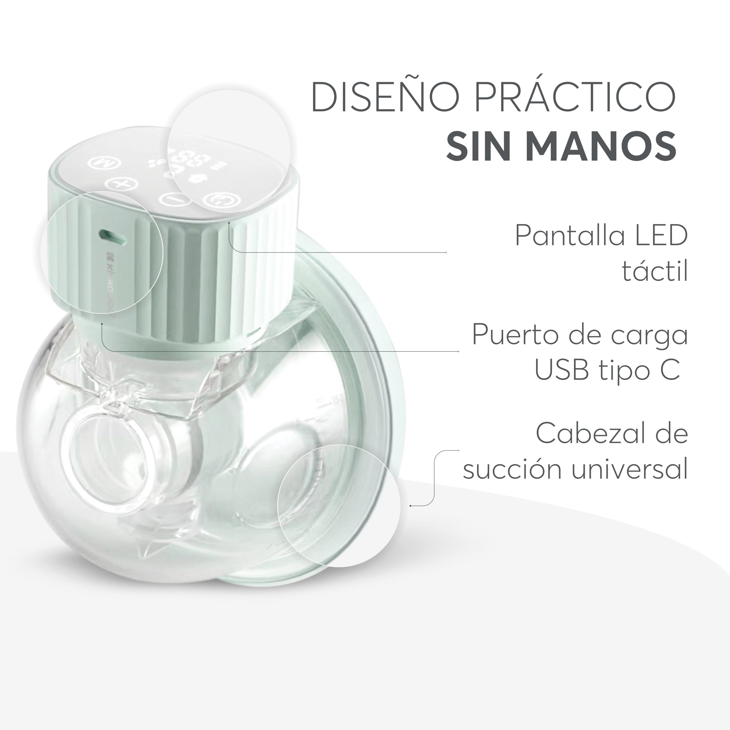 KikkaBoo Sacaleches Eléctrico Manos Libres y Portátil NOA, Extractor de Leche Materna, 3 Modos y 9 Niveles, Pantalla LED, Memoria, Fácil de Limpiar, Menta