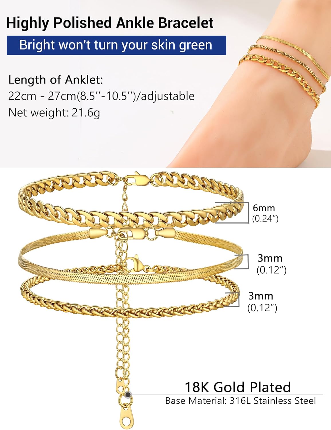 PROSTEEL Trendy Handcuffs Design/Customize Words Ankle Bracelet For Women, 316L Stainless Steel Anklets Silver/Gold/Black Tone, Hypoallergenic, Come with Box - Image 4