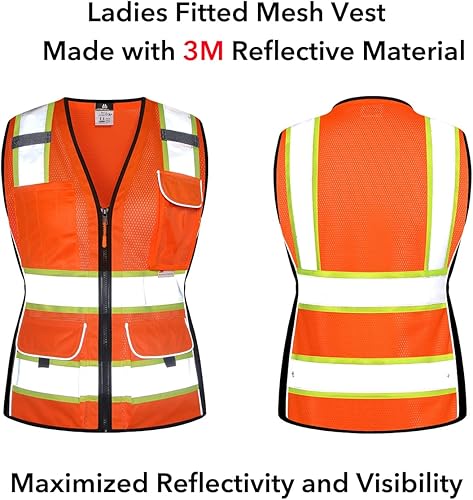 Miniatura 3 de Dib Safety Chaleco para mujer con bolsillos, chaleco reflectante de malla de alta visibilidad, ANSI Clase 2 fabricado con cinta reflectante 3M,