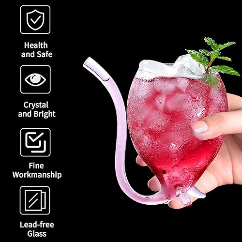 Miniatura 4 de INFTYLE Juego de regalo - Juego de 2 copas de vino de vampiro de 12 onzas con tubo para beber, pajilla, decantador de vidrio creativo, tazas para