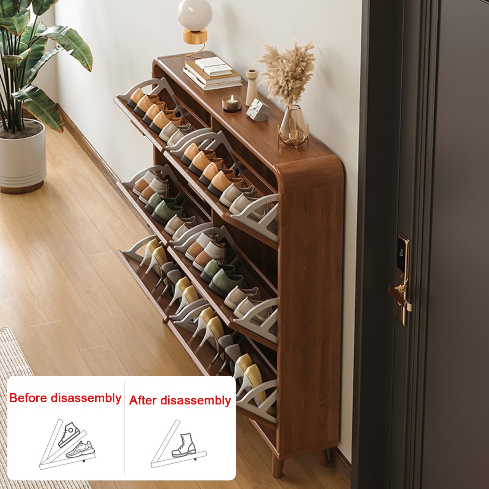 Elegancki stojak na buty z litego drewna z 3 wyjmowanymi półkami i szufladą do przechowywania, idealny do przedpokoju, przedpokoju, salonu, mieszkania, biały, 80 x 24 x 119 cm