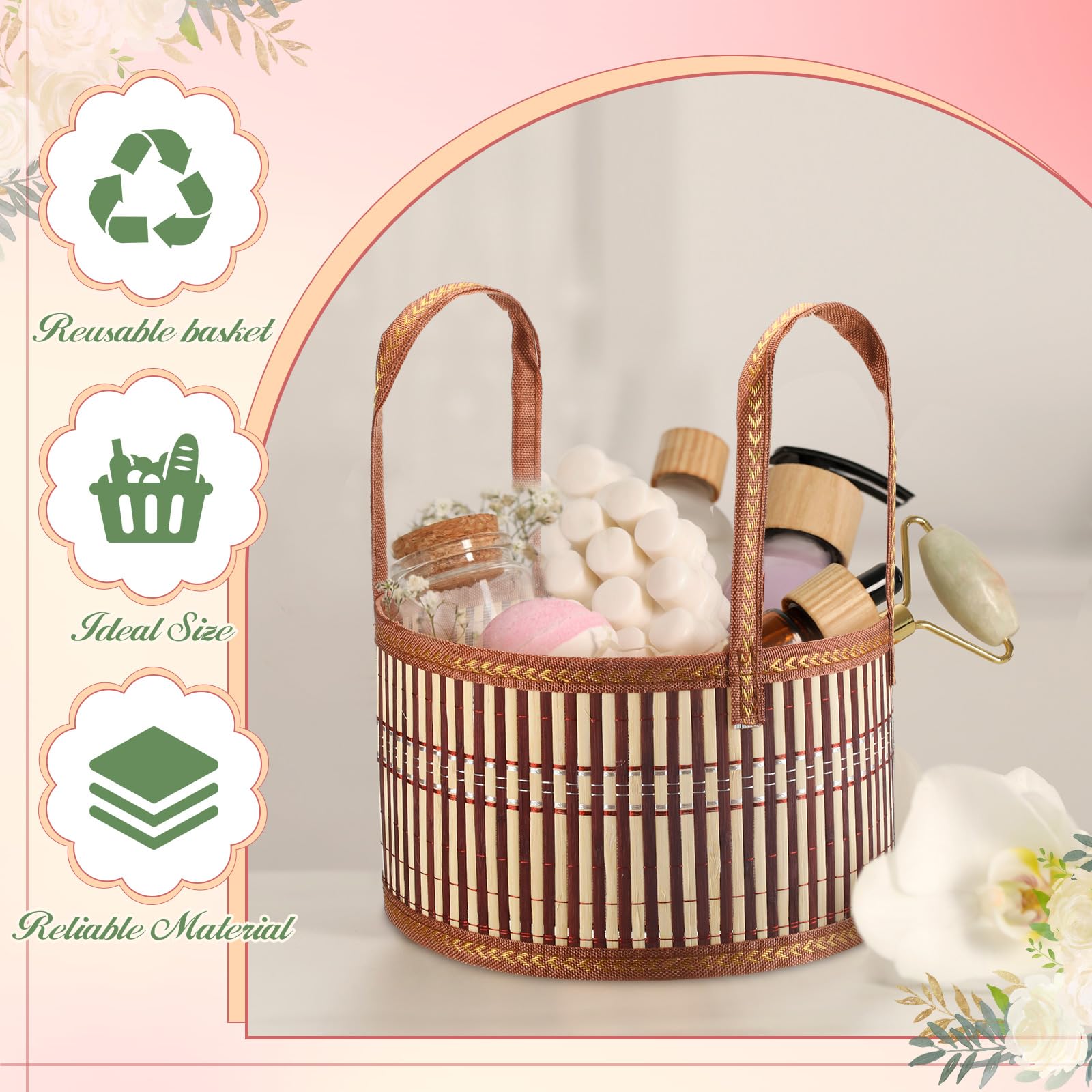 Weysat 1 set di cestini per regali vuoti, robusti e grandi cesti regalo in bambù intrecciato con manico, fiocco rosso da riempire per festa della mamma, festa di inaugurazione della casa, baby shower