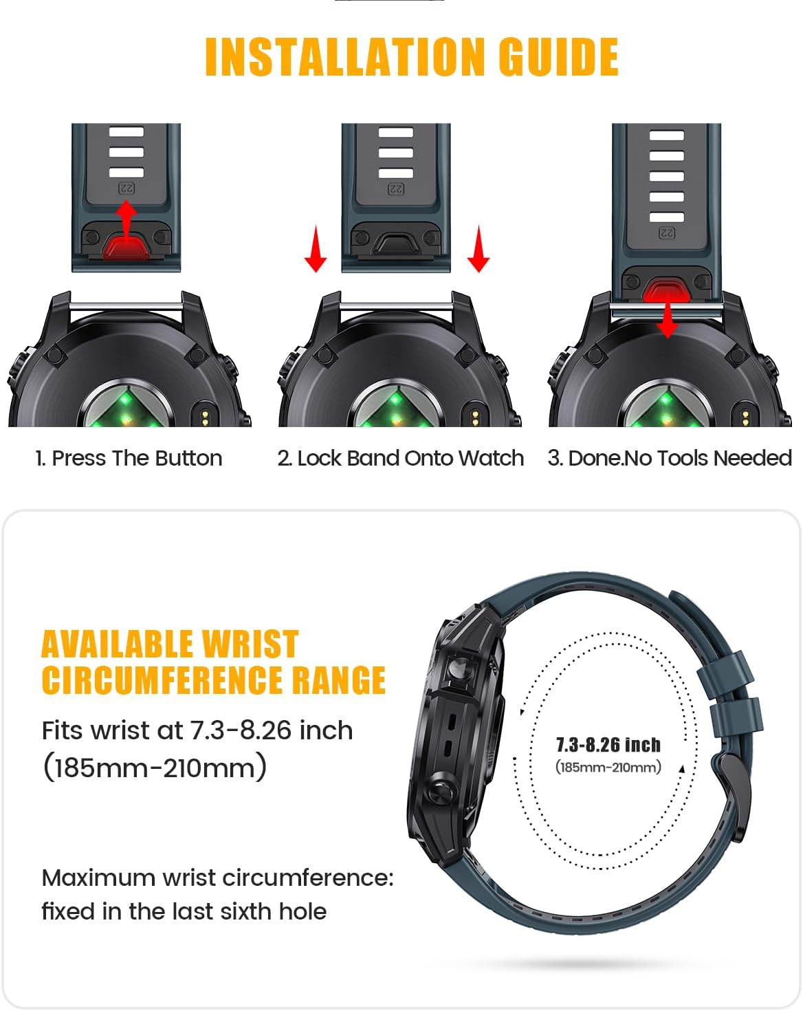 NotoCity for Fenix 7 Pro Band 22mm Width Fenix 6 Strap for Fenix 5/Fenix 7/Fenix 5 Plus/Fenix 6 Pro Soft Silicone Watch(Slate-Gray) - Image 6