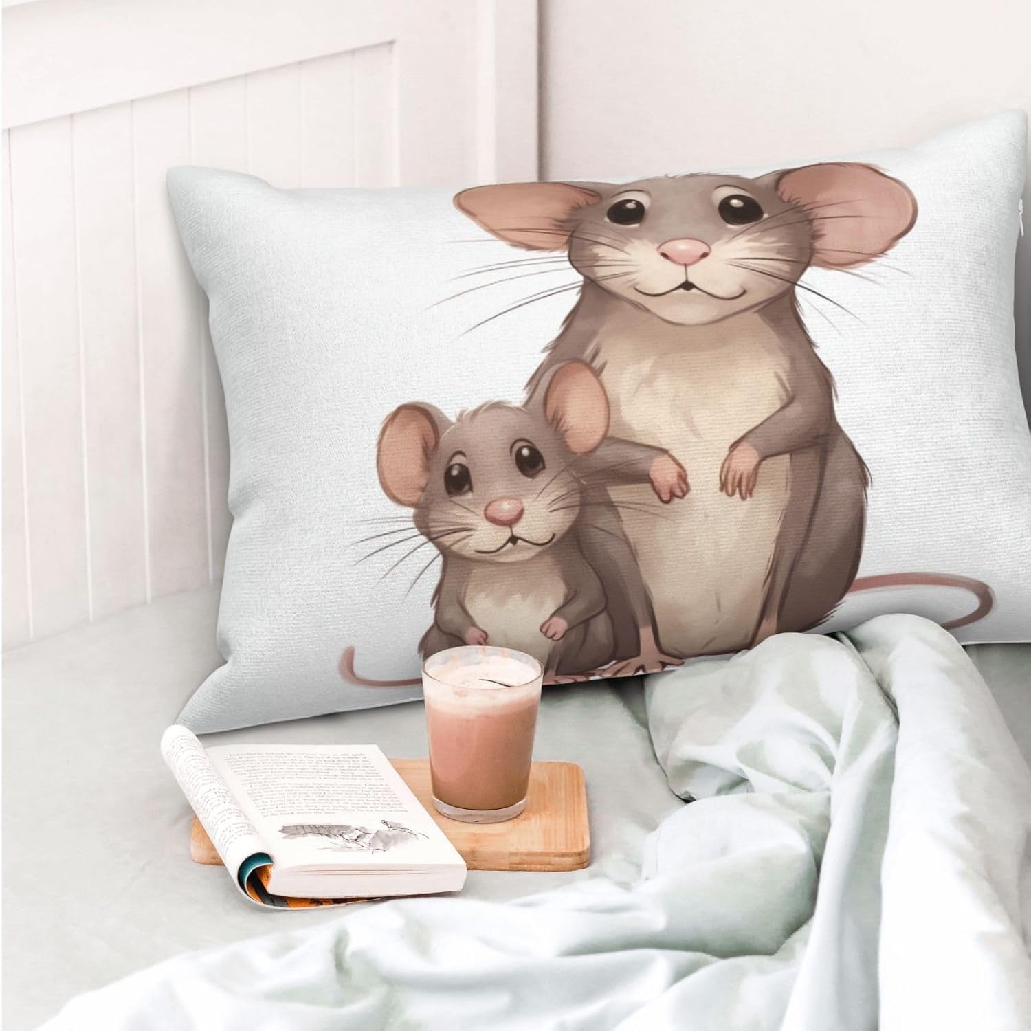 2 Pack Pillow Cases with Hidden Zipper, Soft Breathable Pillowcase for Hair and Skin, 14"x20" Pillow Covers for Sleeping Gift Bed Pillow Case Mother and Child Rats Pillowcases