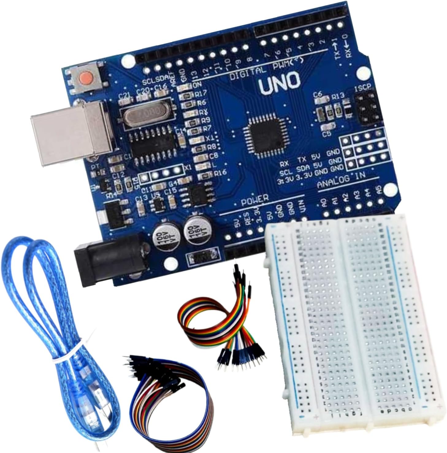 Tishvi Rapid-Prototyping Station | SMT Logic Board + 400-Pt Breadboard | 40 Jumper Wires (20 M-M, 20 M-F) & USB Cable | 8-Bit RISC Development Kit
