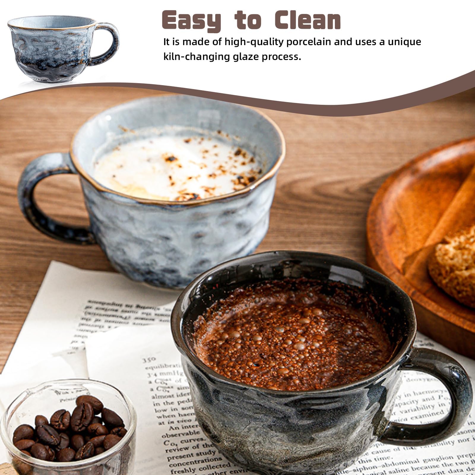 Cappuccino Tassen Set 2 Stück 260ml, Dickwandige Cappuccino Tasse aus Steingut Handgefertigte Porzellan Kaffeetassen Keramik Cappuccinotassen Espresso Tasse Geschenk Capuchino Tasse für Damen Herren Küche, Haushalt & Wohnen
