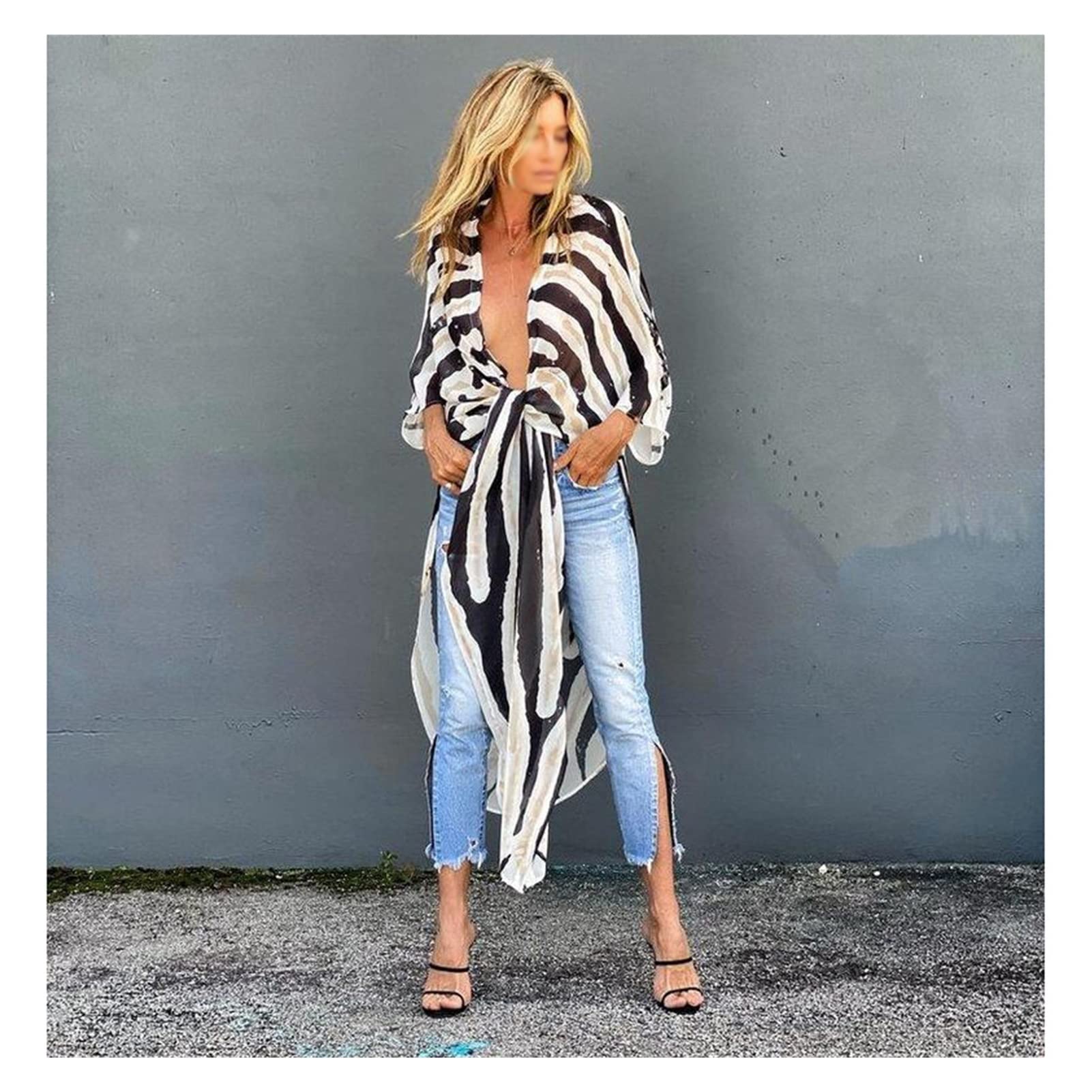 Maillots de bain cover up : long kimono dress en mousseline imprimée pour la plage en taille L