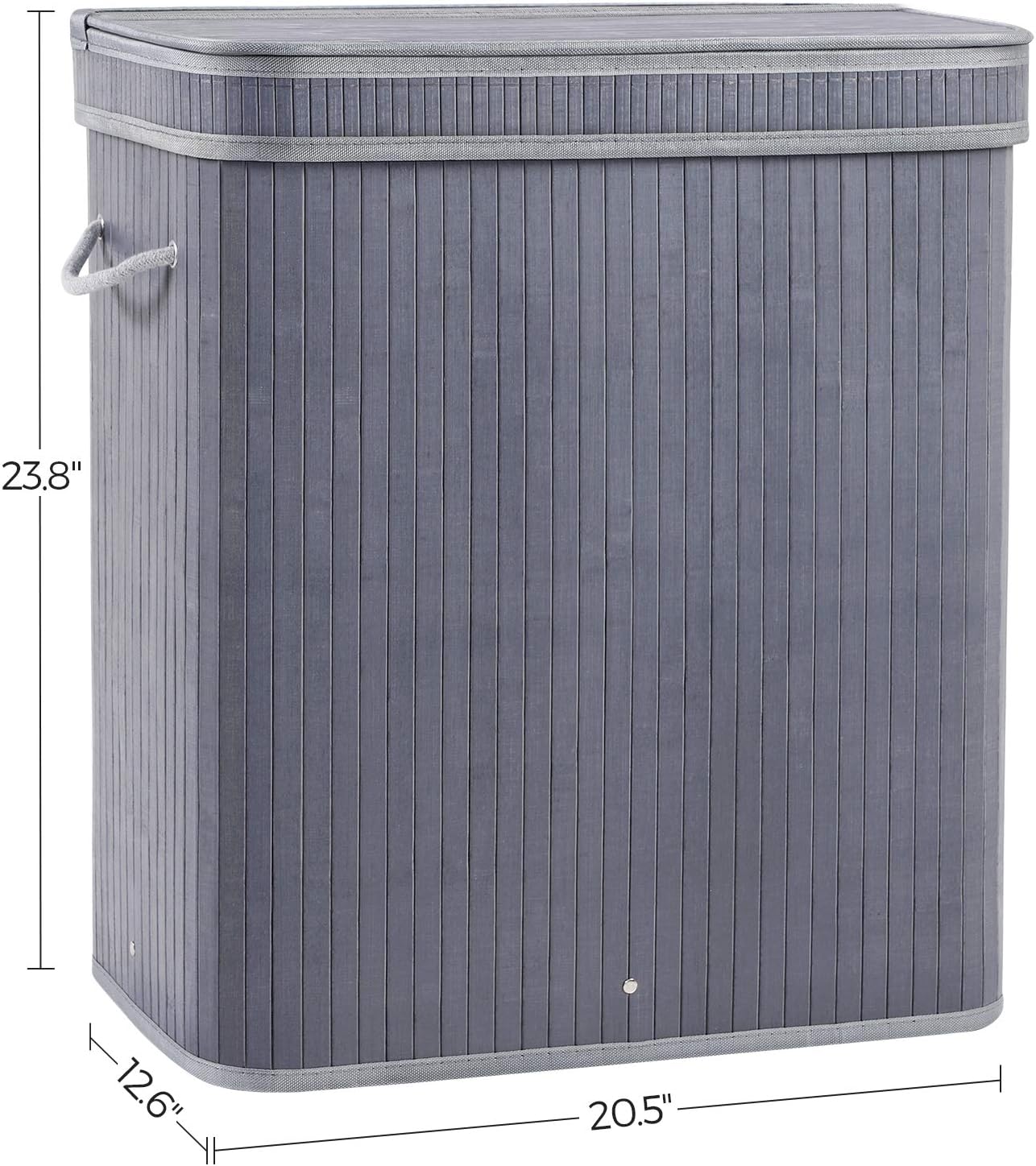 SONGMICS Double Laundry Hamper with Lid, Divided Laundry Basket with Handles, Bamboo Hamper with Liner for Laundry Room, Bedroom, 100L, Gray ULCB064G02