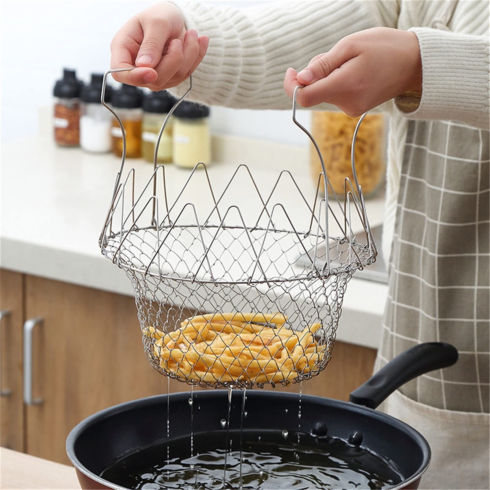 Tamiz de harina Acero Inoxidable 304, Cesta telescópica for freír, Plegable for Patatas, colador, Herramienta Cocina multifunción