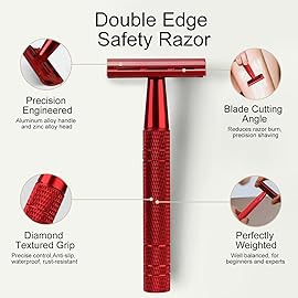 Safety Razor for Women and Men, Single Blade Razors, Reusable Metal Womens Razors for Shaving, with 10 Stainless Steel Double Edge Blades, Smooth and Close Shave, Plastic Free, Red