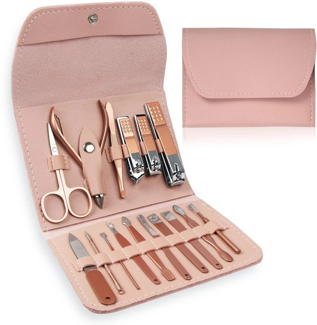 Manicure Set Nail Clipper Kit - 16 Pieces Stainless Steel Manicure Kit, Nail Care Tools for Hand & Feet, Nail Clippers Pedicure Professional Grooming Kits for Facial, Hand & Foot Care (Peach)-image-37